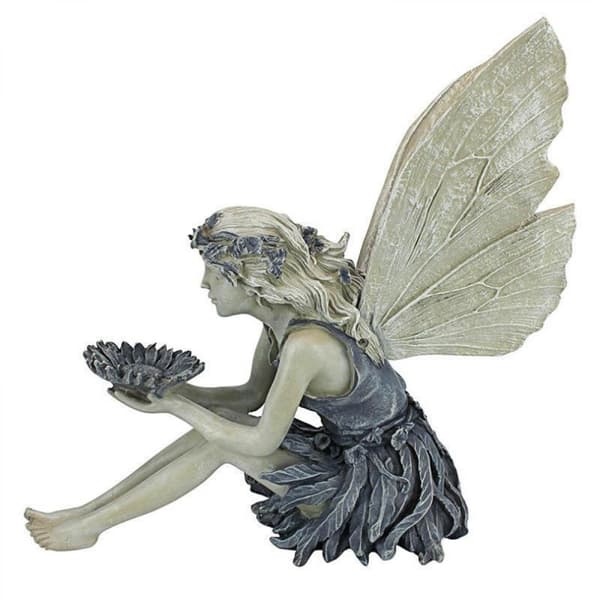 Solsikkefeen Have Statue Fuglefoder, 6,8\" Bx4,9 Dx8,1 H, To-tonet Sten