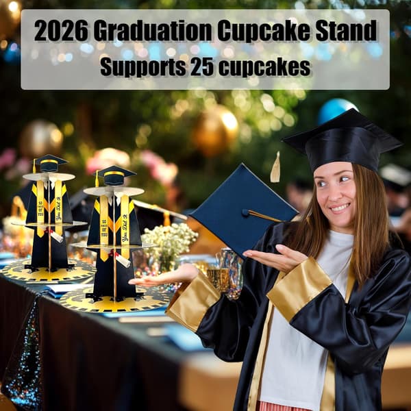 3-lags studenterfest cupcake-stander, sort og guld tillykke dessert-holder, engangs papdisplay-tårn til årgang 2026 studenter 1 PCS