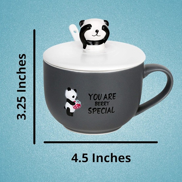 Grå Panda krus med 3D figur låg og ske, keramisk kaffe- eller tekop, 22OZ