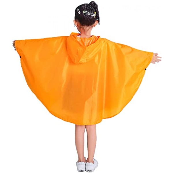 Børns Regn Poncho Hætte Jakke Regnfrakke, Orange, L