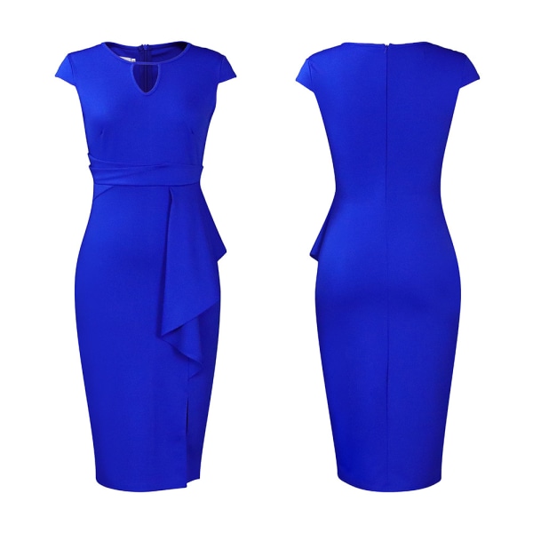 Kvinners mote temperament sexy ensfarget plissert kjole (Royal Blue XXXL)