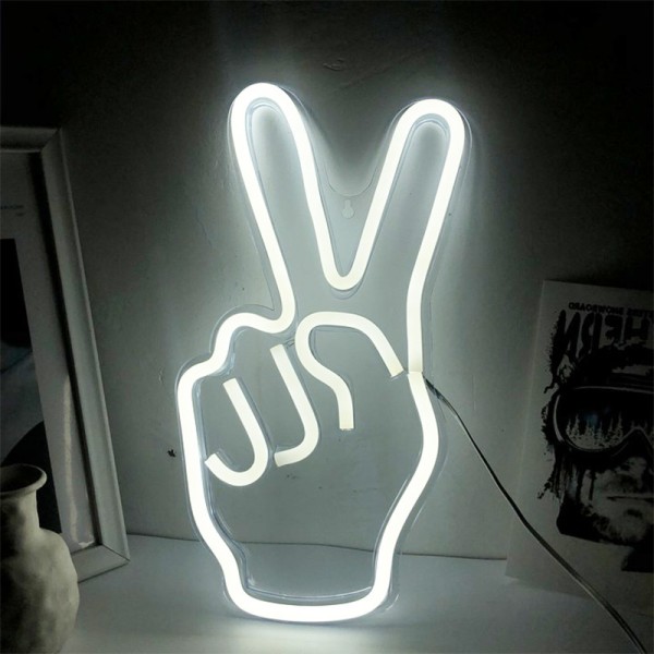 Neon fredstegn dekor LED neonskilt fredsfinger fredstegn vegg skilt 14'' x 8'' seier gest neon lys nyhet neon vegglys