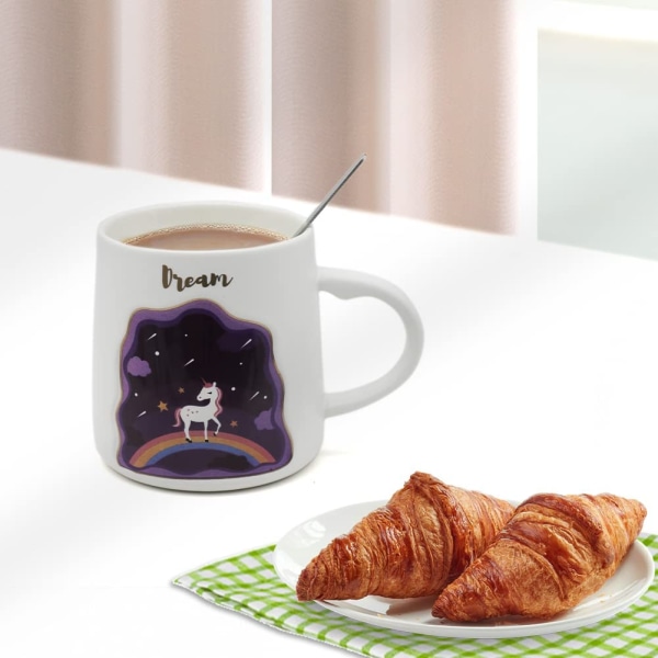 Enhjørning Kaffe Krus, Søt Keramisk Kopp Med Lokk Håndtak Skje Gjenbrukbare Søte Dyr Tekopper Morsomme Bursdagsgaver Til Kvinner Menn (13 Oz, Enhjørning)