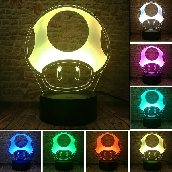 Söt Super Game Padda 1 Up Mushroom Bordslampa - Smart 7 Color Change LED Nattlampa Barn Pojkar Sovrum Sova Heminredning- Barn Man Vänner