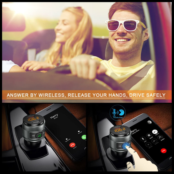 Bluetooth FM-sändare för bil, 5.0 trådlös Bluetooth FM-radioadapter Musikspelare/bilsats och 2 USB -portar Laddare Support USB -enhet