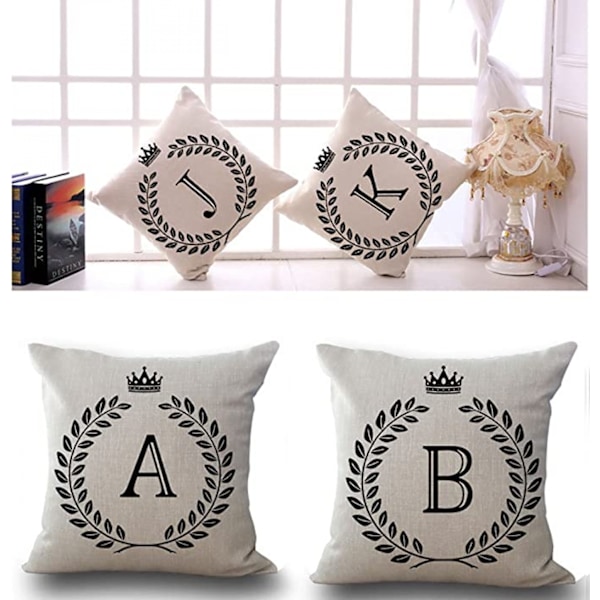 Engelsk alfabet putetrekk 18x18 tommer lin dekorative firkantede bokstaver pute for sofa seng bil stue (bokstav P)