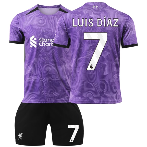 2023-2024 Liverpool 2:a bortatröja set för barn - nr 7 LUIS DIAZ #28 No.7 LUIS DIAZ #28