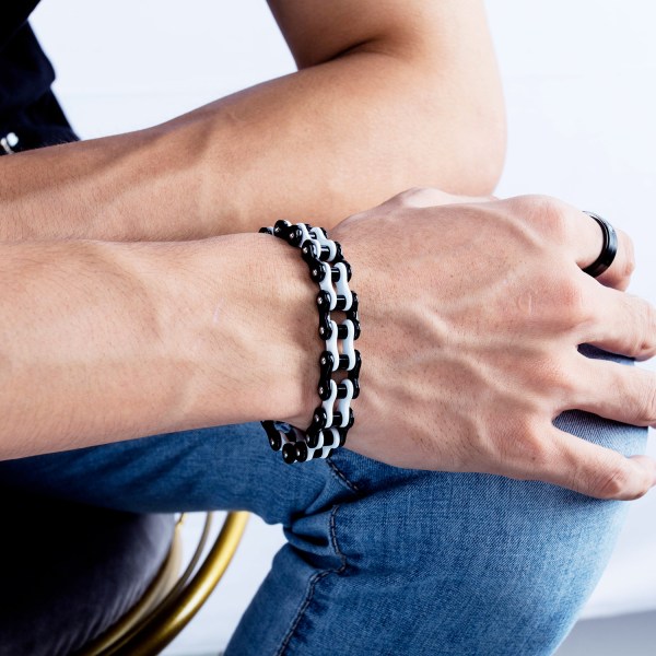 Tvåfärgat fyrkantigt diamantarmband i rostfritt stål för män i svart och blått Jonpläterad svart