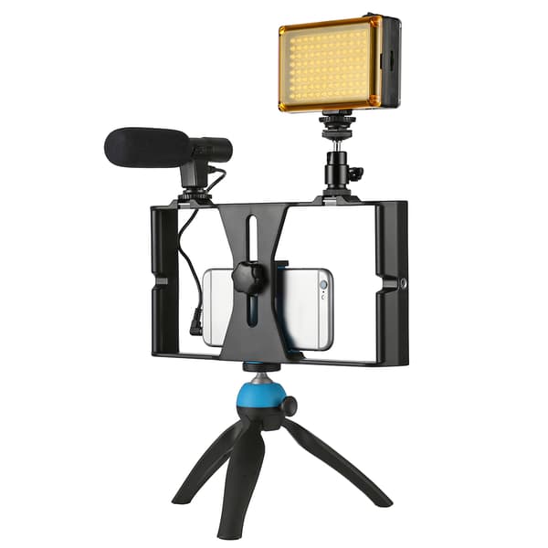 PULUZ Smarttelefon Video Rig + LED Studio Lys + Video Mikrofon + Mini Stativ Sett