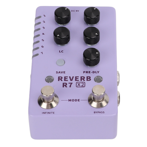 Reverb-effekt Stereo Elektrisk Gitar Enkelt Pedal Forhåndsinnstilt Veksel 14 Effekter R7 X2 100‑240VEU Plugg