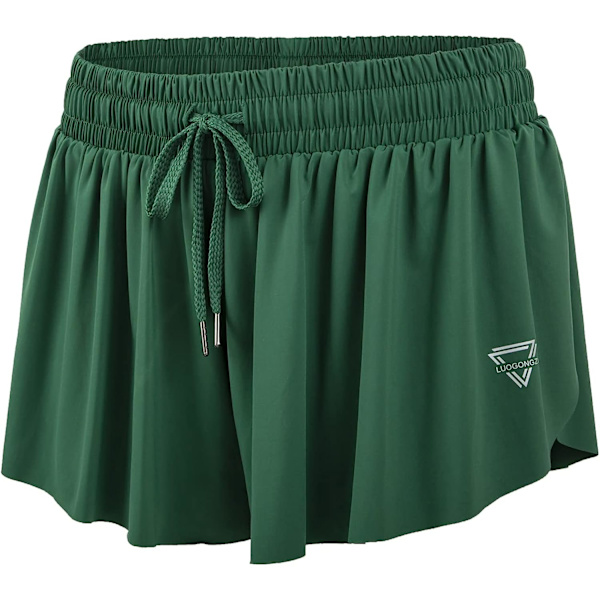 2 i 1 Flowy løpeshorts for kvinner Gym Yoga Athletic Kvinner Trening Biker Spandex Lounge Svette Skjørt Sommer (Forest Green)