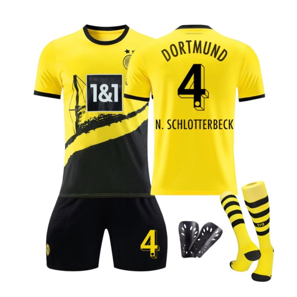 23/24 Dortmund Home Fotbollströja för barn med strumpor och skydd 4 N.SCHLOTTERBECK L