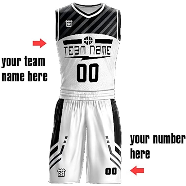 Herr- och ungdoms V-ringade uniformer Anpassade baskettröjor - Gör lagtröjor Skriv ut lagnamn, nummer och ditt namn. vit  140CM