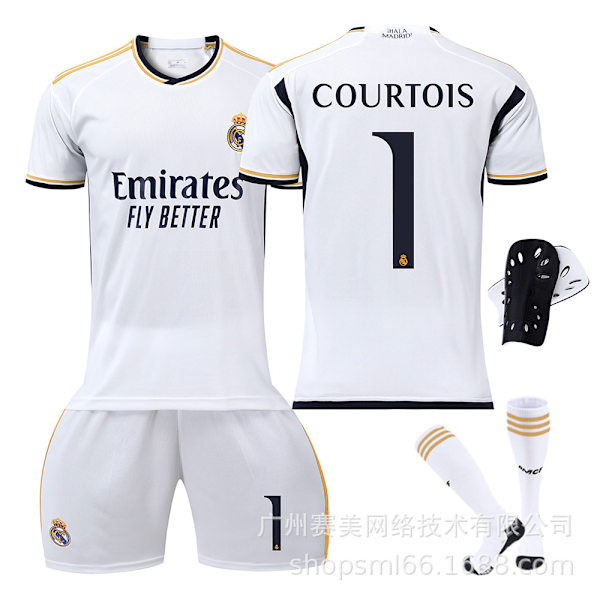 23-24 Ny Real Madrid Hjemme Barnas Voksen Fotballsett med Sokker og Knebeskyttere-1 COURTOIS-L 1 COURTOIS L