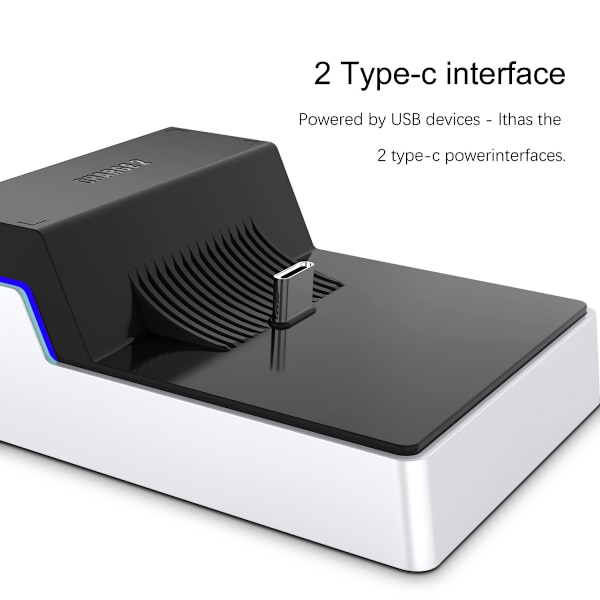 PS5-kontrollerlader, PS5-ladestasjon med dobbel ladebase for to PS5-kontrollere LED-indikator, PS5-kontrollerladerstasjon