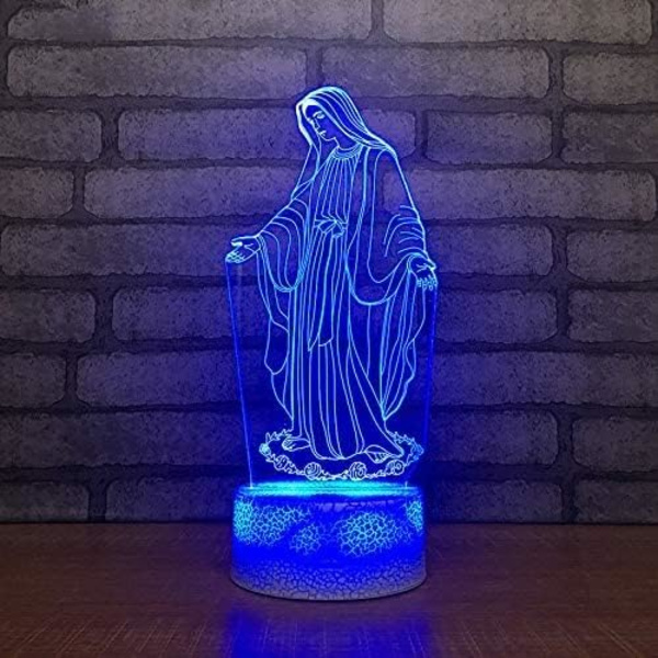 WJ 3D Jomfru Maria Natlys LED Lampe Illusion 7 Farve Skiftende Touch Control Bord Bord Dekoration Lamper Fødselsdag Gave Akryl Base USB Kabel Legetøj