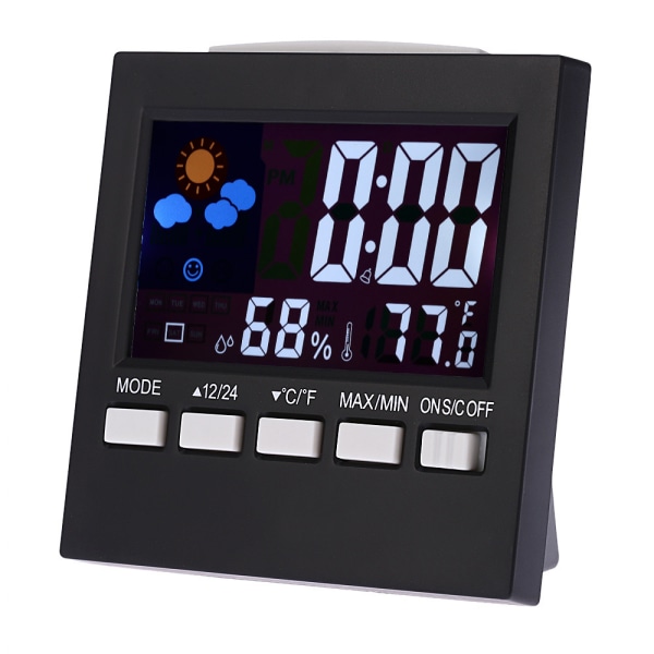 Multifunktionell digital färgglad LCD-termometer hygrometer klocka larm snooze-funktion kalender