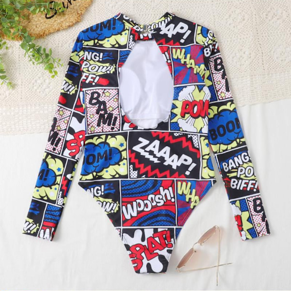 Dam badkläder i ett stycke blommigt tryck rygglös rashguard söt långärmad baddräkt för kvinnor flickor våtdräkt, Style1-rosa, M