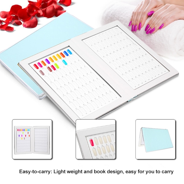160 Slots Nagel Gel Färgkort Nagellack Display Chart Bok Nagelkonst Visning Hylla Blå