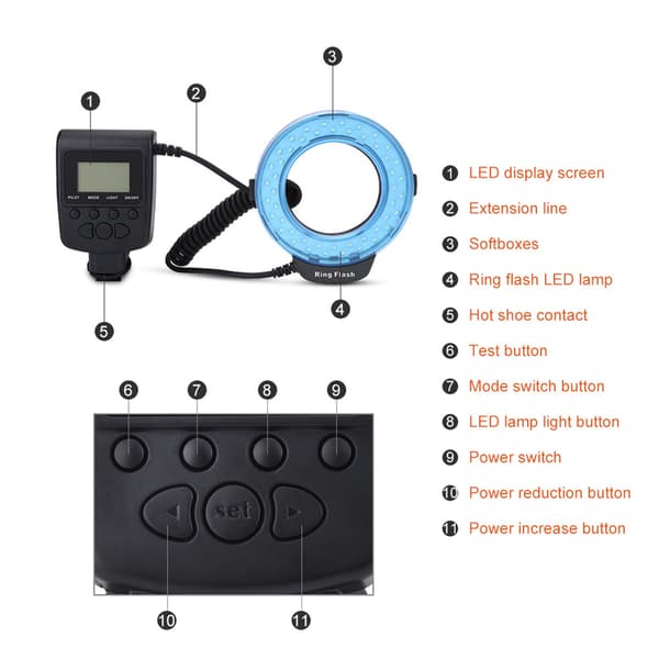 Bærbar 48 LED Ring Flash Lys Linse Adapter Ringe Sæt Til Canon til Nikon til Fuji SLR Kamera
