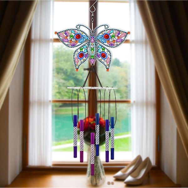 Diamantmålning Vindspel DIY Diamant Vindspel Målning Diamantkonst Hängande Diamantset Diamantkonst Vindspel Konstset för A Butterfly