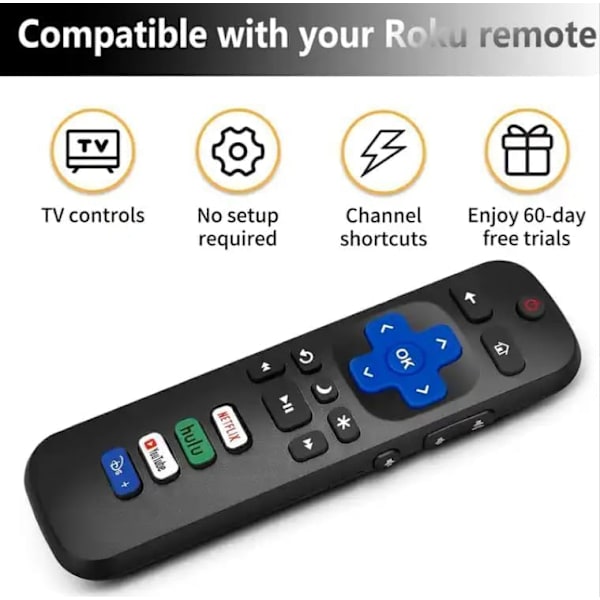 2-pack fjärrkontroll endast för Roku TV, kompatibel med TCL Roku/Hisense Roku/Onn Roku/Sharp Roku/Element Roku/Westingho Black