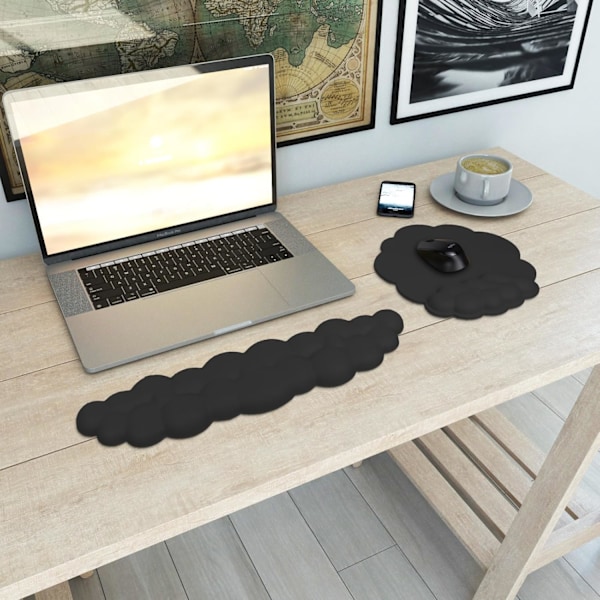 Ergonomisk tangentbordsmatta och musmatta set med molnformad design - Söta skrivbordstillbehör black