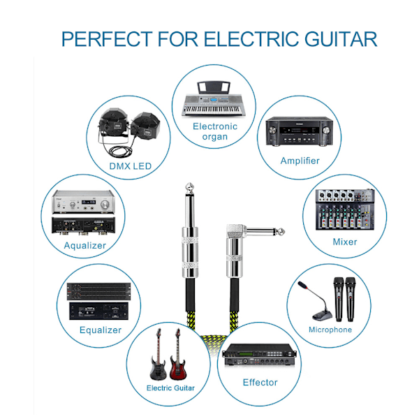 6m 6,35 mm rett vinkel til rett plugg musikalsk lydkabel for elektrisk gitar (gul)