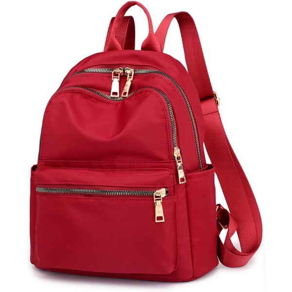 Damryggsäck, liten nylon för kvinnor lätt miniryggsäcksplånbok resedagväska (röd)