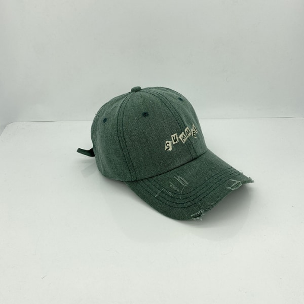 Dotpet keps i sliten bomull, justerbar, vintage-stil för pappa, unisex (mörkgrön)