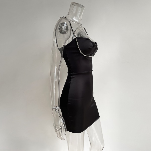 Casual Basic linne för kvinnor Sexig ärmlös Bodycon Mini Club-klänning (svart M)