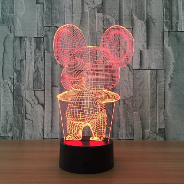 Koala 3D optisk illusionslampe 7 farver skift og touch knap børn børn sengebord LED natlys