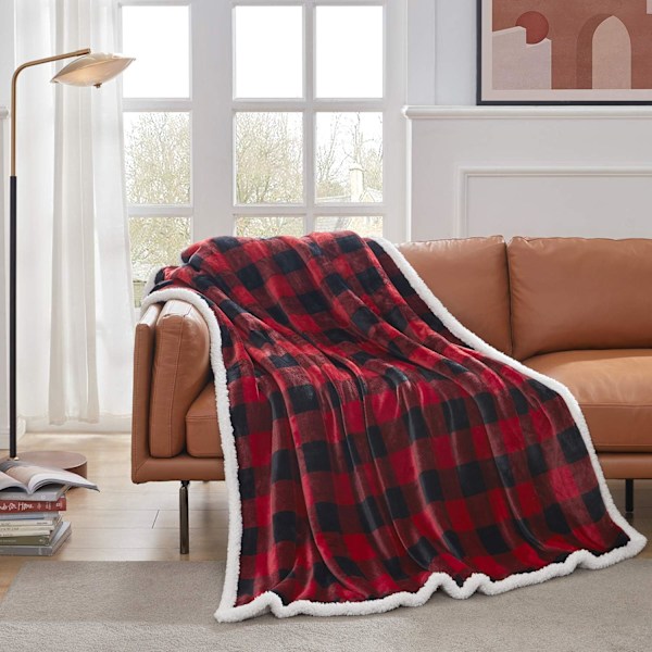 Sherpa Röd och Svart Buffelrutig Julfilt, Fuzzy Fluffy Mjuk Bekväm Filt, Fleece Flanell Plysch Mikrofiberfilt