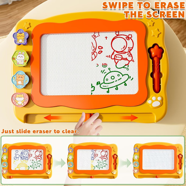 Stor Magnetisk Tegnebrett for Småbarn, Magnetisk Kriblebrett for Barn, Etch A Sketch Magnet Slettbart Skrivebrett, Førskolepedagogisk yellow