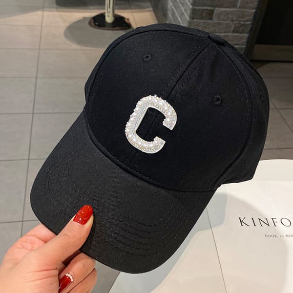 Dotpet Rhinestone C-bokstav justerbar baseballcaps (svart)