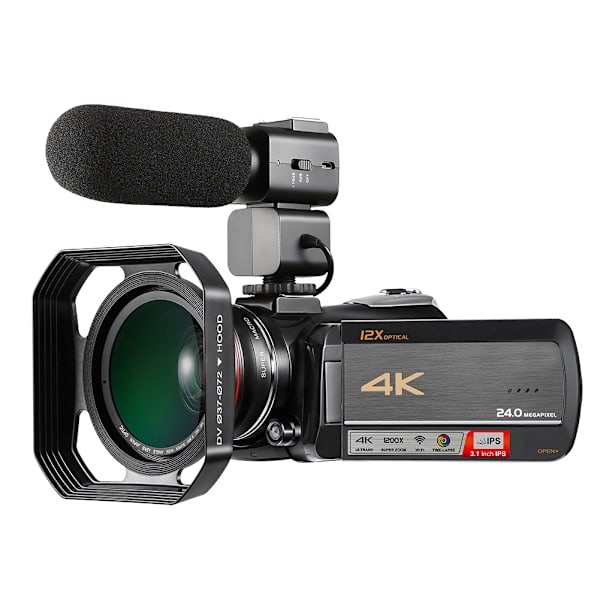 Ordro 4K UHD WiFi 12X Zoom 24MP pekskärm digital videokamera videokamera (Combo 2)
