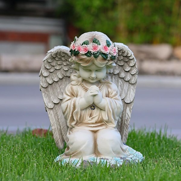 Solar Have Udendørs Statuer Lys, Resin Bedende Engel Figur Lys til Terrasse, Altan, Gård, Plæne Ornament, Unik Indflyttergave