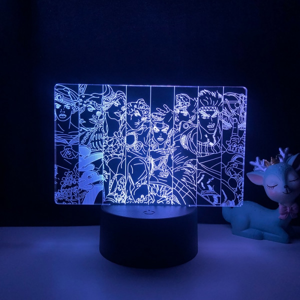 3D Illusion Lamp Anime JoJo's Bizarre Adventure Nattlampa med fjärrkontroll för sovrumsdekoration - Mönster B (Svart säte)