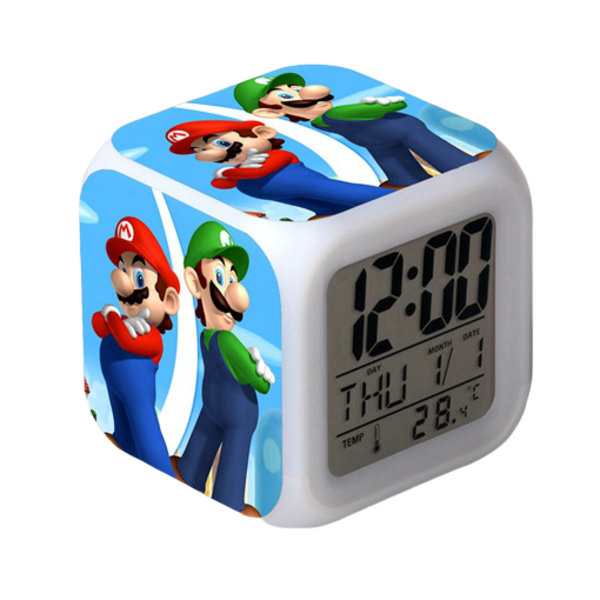 Wekity Super Mario Färgglad Väckarklocka LED Kvadratisk Klocka Digital Väckarklocka med Tid, Temperatur, Alarm, Datum