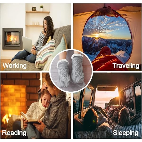 Dam Knittade Toffelstrumpor Mysiga Sherpa Fuzzy Strumpor Halksäkra Strumpor Vinter Inomhus Dubbellager Sovrum Toffelstrumpor, 02