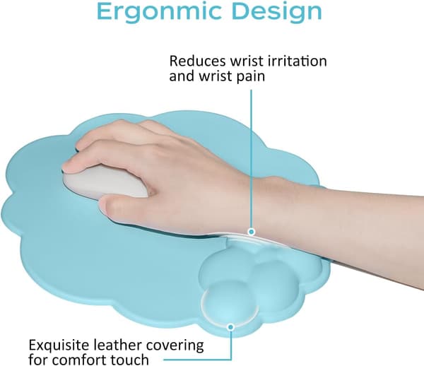 Musemåtte med håndledsstøtte og læderoverflade, Cloud håndledsstøtte musemåtte med memory foam, skridsikker PU-base musemåtte til hjemmet og kontoret
