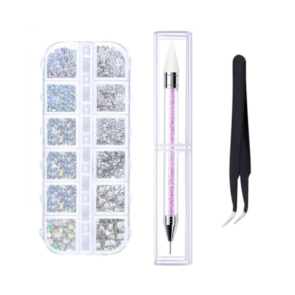 Nagelkonst Strass Kit Plocka Penna Pinsett Bärbar Harts Färgglada Nagel Juveler Kit för Hemma Salong