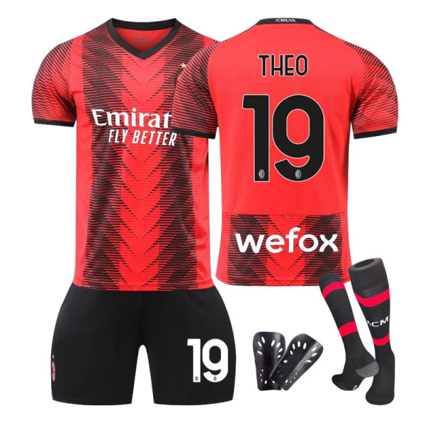 23/24 AC Milan Hemmafotbollströja Set med Strumpor och Skydd No.19 THEO Children's size 24