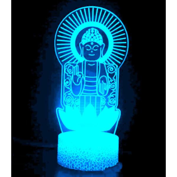 WJ 3D Buddha LED nattlys Lampe illusjon nattlys 16 fargeendring bord skrivebordsdekorasjon lamper gave akryl flat ABS base USB-kabel leketøy