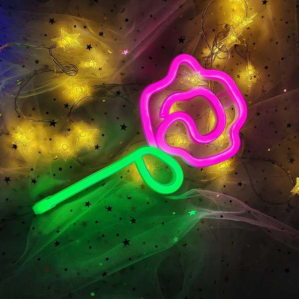 Neonrosa roseblomst neonskilt USB/batteridrevet nattskilt LED-veggdekorasjon for nattlamper lys opp skilt（rosa）