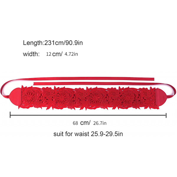 Kvinnors spets midjebälte Obi rosett Cinch brett bälte rosett slips wrap Boho korsett klänning midjeband PU läder, röd