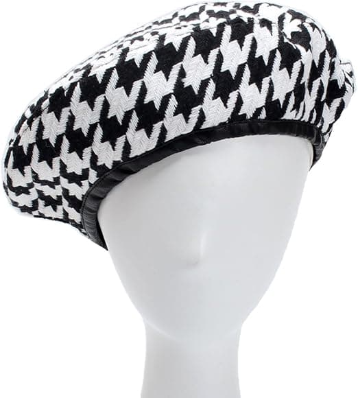 Dame Luksus Houndstooth Mønster Beret Beanie Hat