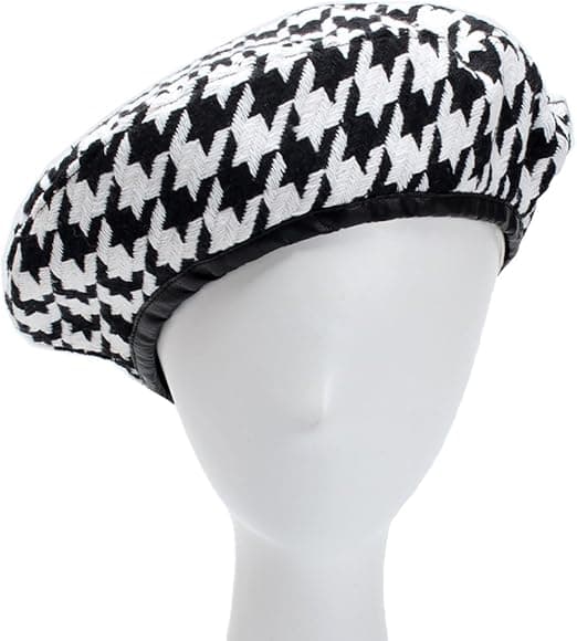 Lyxig Houndstooth-mönstrad Beret-mössa för kvinnor
