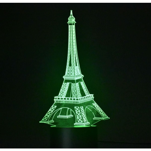 3D Nattlampa Illusion Skrivbordslampa Bord USB Lampa Smart Home Nattlampor 7 Färger Byt (Eiffeltornet)