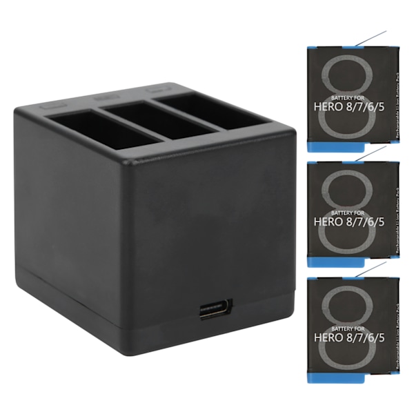 SheIngKa 3-facksbatterilagringsladdare Typ-C-kabel för Gopo Hero 5/6/7/8-tillbehör